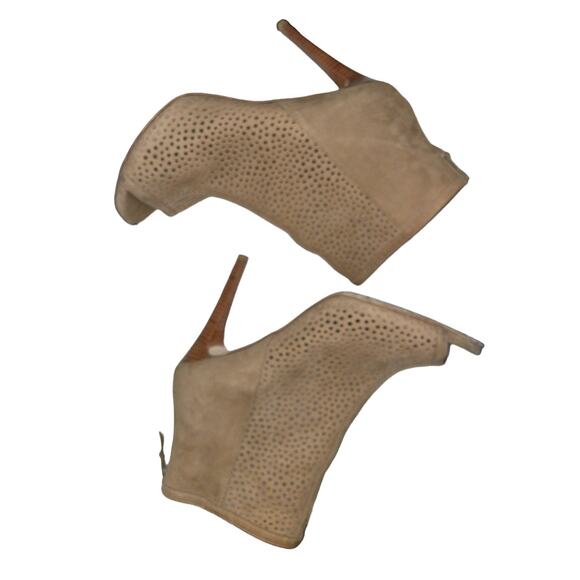 Stuart Weitzman In & Out Tan Nubuck Peep Toe Stiletto Bootie size 10 - Picture 9 of 16